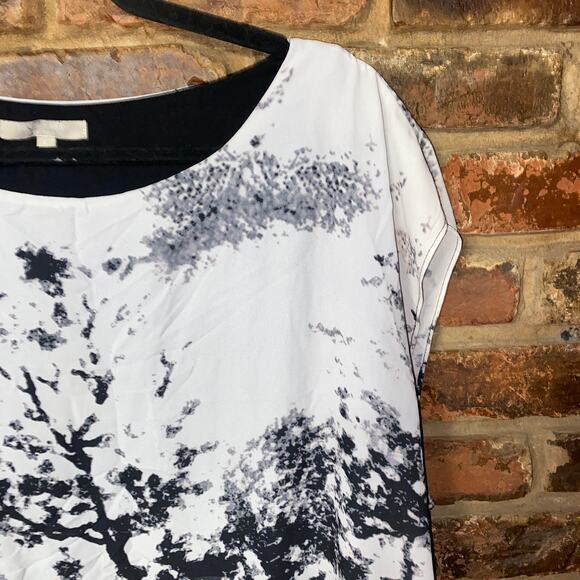 Joan Vass Black Gray Forest Tree Layered Blouse Women's Size Large - Picture 2 of 6